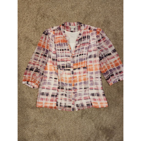 Christopher & Banks Tops - Women's Christopher & Banks Blouse L White Orange Plaid